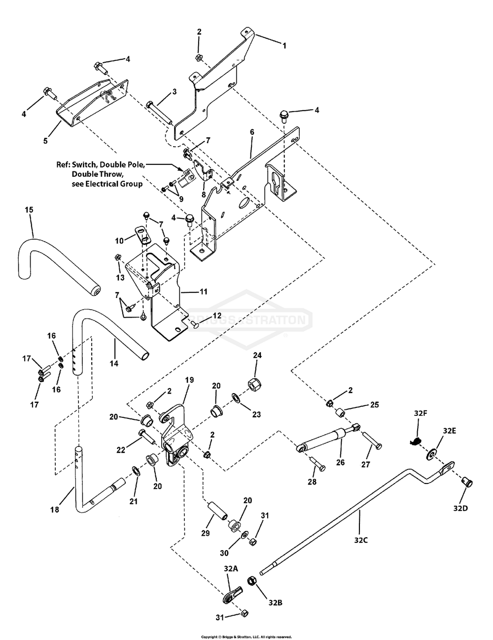 Control Group - Right Hand With Electric Height Of Cut Diagram and Parts List for 7800690SN (107280070)(2011) Briggs and Stratton Lawn Tractor